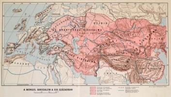 Vegyes térkép és nyomat tétel, össz. 4 db: A mongol birodalom a XIII. században, 13,5x27,5 cm, lap s...