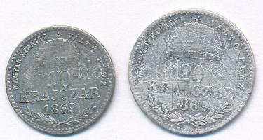 1869GYF 10kr Ag "Magyar Királyi Váltó Pénz" + 1869KB 20kr Ag "Magyar Királyi Váltó Pé...