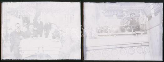 Társaságokat ábrázoló üvegnegatívok dobozban, 8 db, 9×12 cm