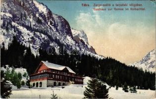 1917 Tátra, Vysoké Tatry; Zerge szálló a Tarpataki völgyben, tél / Gasthaus zur Gemse im Kolbachtal / Rainerova chata / rest house, winter  (EK)