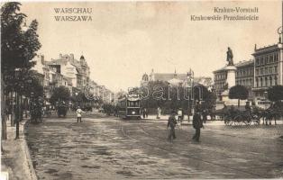 1916 Warszawa, Warschau, Warsaw; Krakauer Vorstadt, Apteka / Krakowskie-Przedmiescie / street view, tram, pharmacy, policeman (EM)