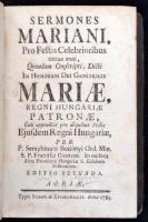 [Bossányi Szerafin (1713-1785)]: Seraphinus Bossányi: Sermones Mariani, pro festis celebrioribus totius anni, quondam conscripti, dicti, in honorem Dei genitricis Mariae, regni Hungariae patronae, cum appendice pro aliquibus festis ejusdem regni Hungariae, ... Editio Secunda. Agriae, 1783., Typis Schlae Episcopalis, 6 sztl. lev.+571+1 p.+ 3 sztl. lev. Latin nyelven. Korabeli egészbőr-kötésben, aranyozott gerinccel, a gerincen piros, aranyozott feliratú címkével, festett lapélekkel, kopottas borítóval, possessori bejegyzéssel.