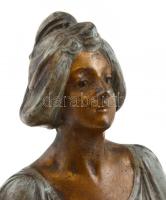 cca 1900-1910 La science - A tudomány, női szecessziós bronz mellszobor, alabástrom talapzaton, jelz...