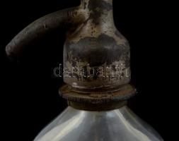 cca 1930 Viktória Szikvízgyár - Miskolc - Cukor Sándorné régi szódásüveg, feliratos fejjel, csorbákk...