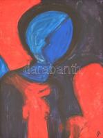 Aknay jelzéssel: Kék-vörös kompozíció. Olaj, papír, üvegezett fa keretben, 40x30 cm