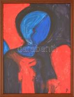 Aknay jelzéssel: Kék-vörös kompozíció. Olaj, papír, üvegezett fa keretben, 40x30 cm