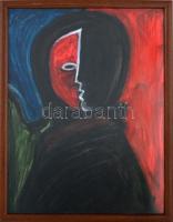 Aknay jelzéssel: Fekete-vörös ikon. Olaj, papír, üvegezett fa keretben, 40x30 cm