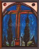 El Kazovszkij jelzéssel: Kutyák kereszt alatt, olaj, farost, keretben. 50x40 cm