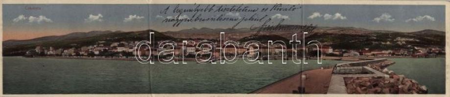 1912 Crikvenica, Cirkvenica; 3-részes kihajtható panorámalap / 3-tiled folding panoramacard
