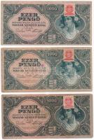 1945. 1000P (3x) MNB bélyeggel, egyik Budapesti Éremgyűjtők Egyesülete körpecséttel T:II-,III Adamo P22e