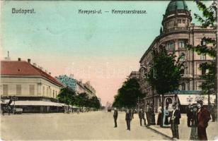 1910 Budapest VIII. Kerepesi út (mai Rákóczi út 1.), Nemzeti színház és bérháza, Holzer és Schwartz Simon üzlete, Életbiztosító részvénytársaság. Le Purgene reklám a hátoldalon