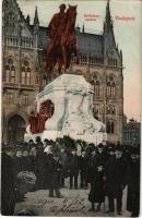 1910 Budapest V. Andrássy szobor a Parlament előtt, koszorúzás