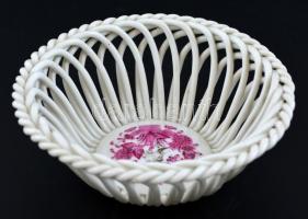 Herendi Apponyi mintás fonott kosárka. Kézzel festett, jelzett, kopásokkal. d: 11,5 cm