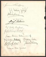 1916 Aláírás-gyűjtemény két oldalon, rajta a kor neves személyiségeinek aláírásával (gróf Andrássy Gyula, gróf Széchényi Antal, gróf Károlyi Gyula, Festetics Sándor, gróf Csekonics, gróf Cziráky Antal, stb.), összesen 27 db aláírás
