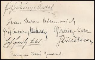 1916 Aláírás-gyűjtemény két oldalon, rajta a kor neves személyiségeinek aláírásával (gróf Andrássy G...