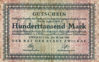 Német Birodalom/Weimari Köztársaság/Zwickau 1923.7.25. 100.000M T:III
