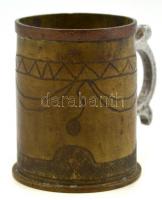 1917 I. világháborús töltényhüvelyből készült díszes kupica. m: 5 cm