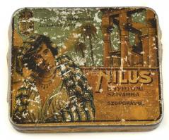 21 db tengerész és postás gomb, közte több jelzett, kopott fém szivarkás dobozban