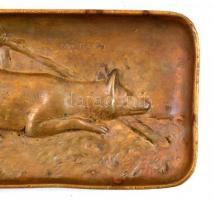 Berndorf jelzésű rókás bronz tálka, enyhén kopott, 8x16,5 cm