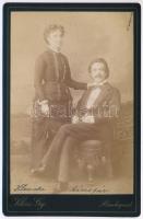 cca 1890 Klösz György: Klemcke Lajos oboista, a Nemzeti Színház zenekarának tagja és felesége Dubez Anna hárfaművész fotója 11x16,5 cm