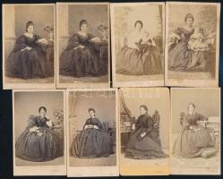 cca 1860-1870 Dámák, úriasszonyok divatja 15 db vizitkártya