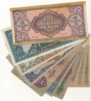 1930-1946. 10db-os (8xklf, 5P-1.000.000.000P) vegyes pengő bankjegy tétel T:III,III- 2 db ragasztott