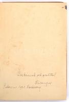 Régi emlékkönyv, díszes bőr kötésben, egy lapon bejegyzéssel, egy-két lap kissé foltos