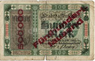 Német Birodalom/Weimari Köztársaság/Berlin 1922.10.11. 100M piros 500.000M fny-sal T:IV