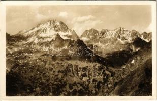 1949 Tátra, Magas-Tátra, Vysoké Tatry; Vysoká 2565 m pohlad s Ostrvy 1984 m na Vysokú / Tátra és Oszterva hegycsúcsok / mountain peaks (EK)