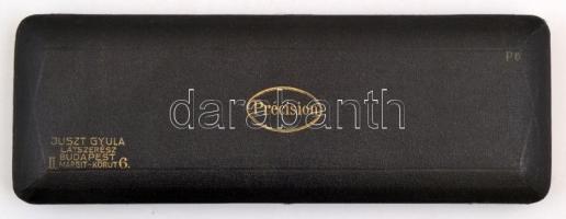 Précision körzőkészlet eredeti tokjában (Juszt Gyula látszerész), hiánytalan, 27×10 cm