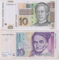 vegyes bankjegyek: Németország 1993. 10M + Horvátország 2001. 10K T:III szép papír mixed banknotes: Germany 1993. 10 Mark + Croatia 2001. 10 Kuna C:F nice paper Krause#38c,38a