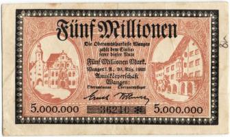 Német Birodalom/Weimari Köztársaság/Wangen/Amtskörperschaft 1923.8.29. 5000.000M T:II-
