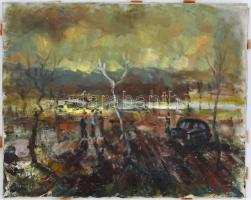 Bornemisza László (1910-1995): Megbeszélés. Olaj, vászon, jelzett, hátoldalán 2 régi címkével, egyik...