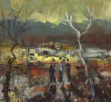 Bornemisza László (1910-1995): Megbeszélés. Olaj, vászon, jelzett, hátoldalán 2 régi címkével, egyik...