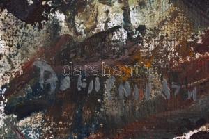 Bornemisza László (1910-1995): Megbeszélés. Olaj, vászon, jelzett, hátoldalán 2 régi címkével, egyik...