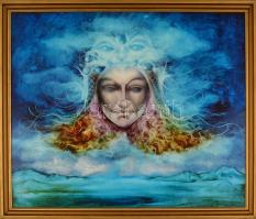 SZE jelzéssel: Női portré. Olaj, farost, fa keretben, 50×60 cm