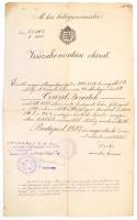 1927 Bp., M. kir. belügyminiszter által kiállított visszahonosítási okirat