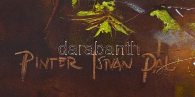 Pintér István Pál (1948-): Virágcsendélet. Olaj, farost, jelzett, díszes fa keretben, hátoldalán Kép...