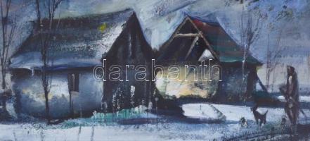 Fodor József (1935-2007): Öreg tanya. Olaj, farost, jelzett, üvegezett fa keretben, hátoldalán a műv...