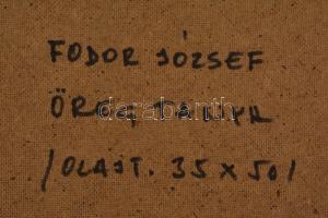 Fodor József (1935-2007): Öreg tanya. Olaj, farost, jelzett, üvegezett fa keretben, hátoldalán a műv...