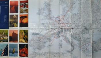 cca 1980 2 db Lufhansa járattérkép, Európa- és világtérkép
