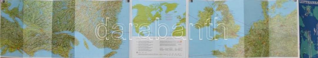 cca 1980 2 db Lufhansa járattérkép, Európa- és világtérkép