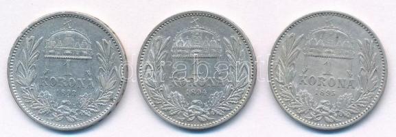 1893-1895. 1K Ag "Ferenc József" (3xklf) T:2-,3 
Adamo K5