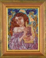 Kővágóné Zsóri Balogh Erzsébet (1955-): Múzsa I. Tűzzománc, jelzett, hátoldalán két német nyelvű tan...