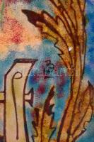 Kővágóné Zsóri Balogh Erzsébet (1955-): Múzsa I. Tűzzománc, jelzett, hátoldalán két német nyelvű tan...