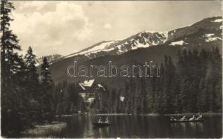 1950 Tátra, Alacsony-Tátra, Nízké Tatry; Jasná, Vrbické pleso s Mikulásska chata / Verbici-tó, menedékház, turistaház, evezős csónakok / lake, chalet, tourist house, rowing boats (Rb)