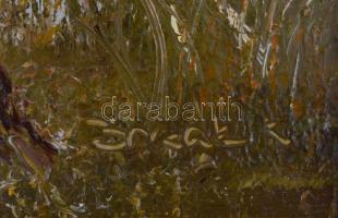 Bocsák Krisztina (1964- ): Kikötve. Olaj, farost, jelzett, díszes fa keretben, hátoldalán címkével, ...