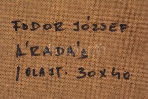 Fodor József (1935-2007): Áradás. Olaj, farost, jelzett, fa keretben, hátoldalán a művész autográf f...