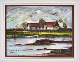 Fodor József (1935-2007): Kacsaúsztató. Olaj, farost, jelzett, fa keretben, hátoldalán a művész auto...