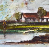 Fodor József (1935-2007): Kacsaúsztató. Olaj, farost, jelzett, fa keretben, hátoldalán a művész auto...